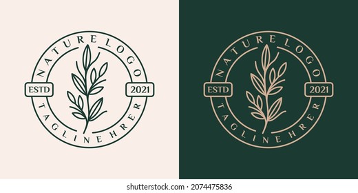 Minimalist leaf logo illustration template.