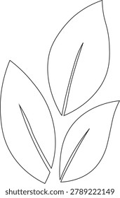 Minimalist leaf outline vector illustration featuring three elegant leaves. Clean line art design suitable for nature-themed projects, eco branding, logos, icons, stickers, prints, and digital artwork.