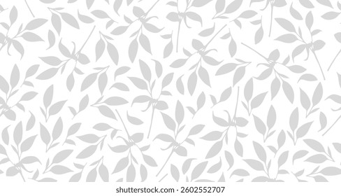Minimalist Leaf Pattern. Leaves Ornamental Seamless Texture. Simple Floral Seamless Pattern. Palm Branch Vector Background. Flourish Nature Ornament Design for Fabric, Textile, Prints. Not AI