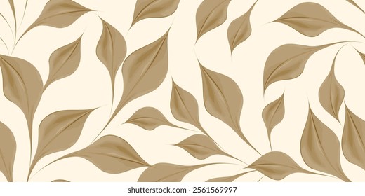 Minimalist leaf seamless pattern. Elegant and natural design in beige color. Vector illustration