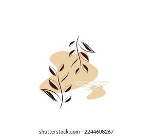 minimalist leaf and water canvas print logo icon