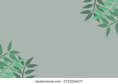 Minimalist leaf-branch double corner botanical background. Muted palette with a static, organic composition. Ideal for digital use: desktop wallpaper, presentation background, virtual meeting background, and webinar backdrop. Also suitable for print.