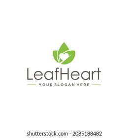 minimalist LeafHeart leaves plants logo design 