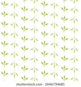 A minimalist leafy stripe pattern with softly spaced green sprigs