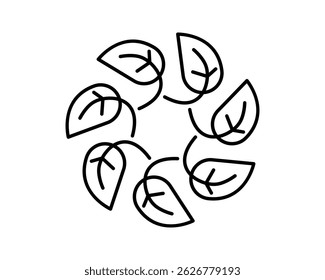 Minimalist leaves arranged circularly, conveying growth and freshness. Line art illustration ideal for naturethemed designs, ecology, and sustainable business materials.