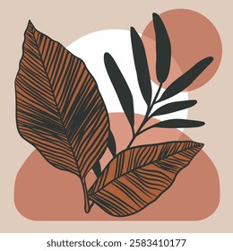 Minimalist leaves in earthy tones with beige background.