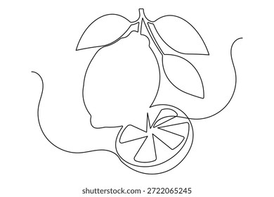 Linha contínua de limão minimalista desenho estilo simples contorno cítrico