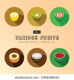 Minimalist Lemon pear peach watermelon orange banana manggo avocado apple and all other fruits vector illustration