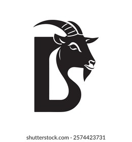 Minimalist Letter B Goat Head Logo Design Silhouette Vector