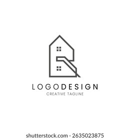Minimalist letter B house logo in line style for real estate, property and architecture