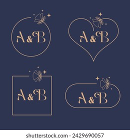 Minimalist letter A and B modern monogram set