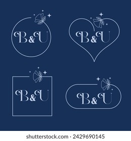 Minimalist letter B and U modern monogram set