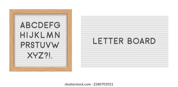 Minimalist Letter Board with Wooden Frame and Alphabet Letters. Letter board wooden frame alphabet message typography