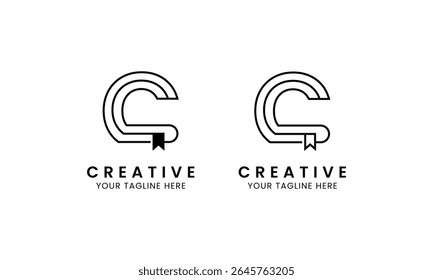 Minimalist letter C book logo for education, book store and library