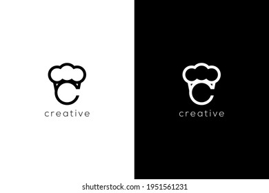 Minimalist Letter C with clouds logotype. Creative vector based icon template.	