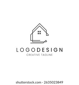 Minimalist letter C house logo in line style for real estate, property and architecture