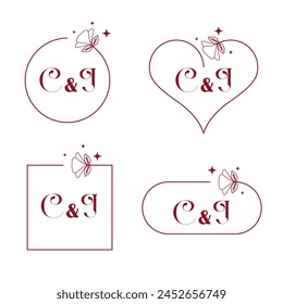 Minimalist letter C and J modern monogram set