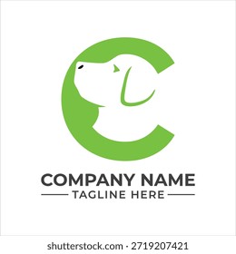 Minimalistischer Buchstabe c Logo-Vorlage mit negativem Raum Hundekopf Silhouette