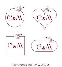 Minimalist letter C and M modern monogram set