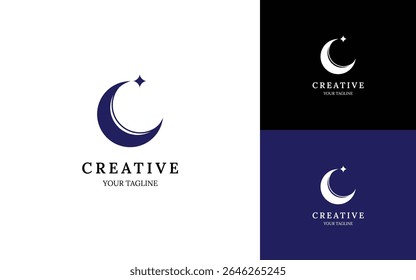 Minimalist letter C with moon logo design for your business. Monogram luxury logo