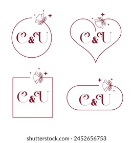 Minimalist letter C and U modern monogram set