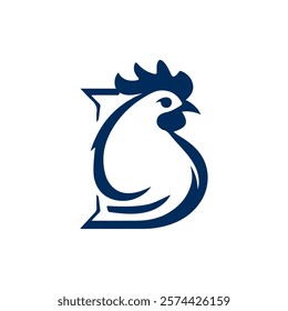 Minimalist Letter D Chicken Head Logo Design Silhouette Vector