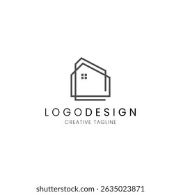 Minimalist letter D house logo in line style for real estate, property and architecture