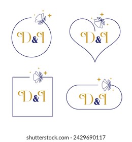 Minimalistischer Buchstabe D und I modernes Monogramm-Set