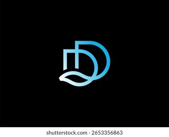 ícone de vetor de conceito de fluxo DD de letra minimalista ou logotipo de onda DD