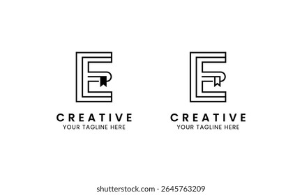 Minimalist letter E book logo for education, book store and library