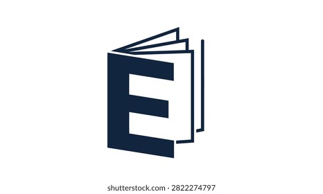 Minimalist letter E book logo for publishing and learning.