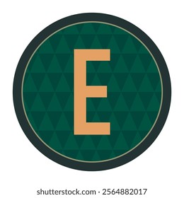 Minimalist letter E design with bold gold accents framed in a circular composition against a dynamic triangular pattern, perfect for logos, branding, and professional graphic design projects.