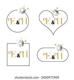 Minimalist letter E and H modern monogram set