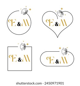 Minimalist letter E and M modern monogram set