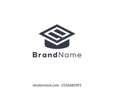 Minimalist letter e mortarboard logo . Modern style education cap logo