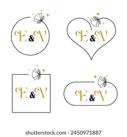 Conjunto de monograma moderno minimalista letra E y V