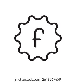  minimalist letter f gear icon. Clean line icon showing a gear with "f" inside symbolizing functionality.