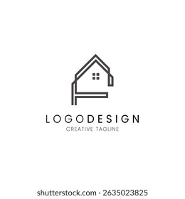 Minimalist letter F house logo in line style for real estate, property and architecture