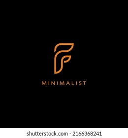 Minimalist letter F for initial logo. Creative line logotype with gold colour on black background. Vector illustration.