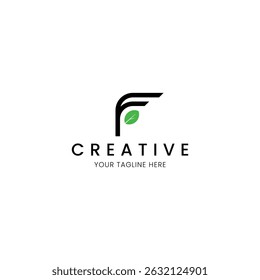 Minimalist letter F logo with leaf for your brand