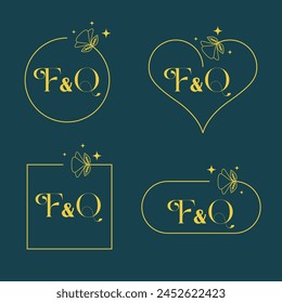 Minimalist letter F and Q modern monogram set