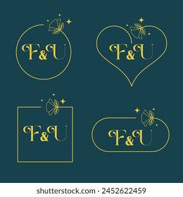 Minimalist letter F and U modern monogram set