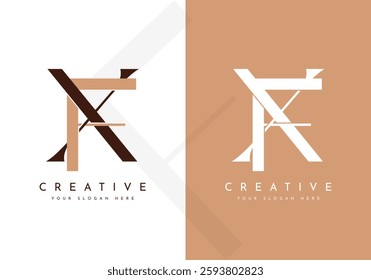 Minimalist letter FX, XF monogram logo design