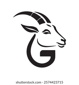 Minimalist Letter G Goat Head Logo Design Silhouette Vector