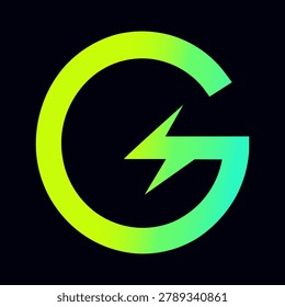 Minimalist letter G logo template with aggressive neon lightning bolt and sonic speed elements for esports gaming team identity.