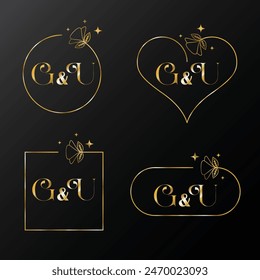 Minimalist letter G and U modern monogram set