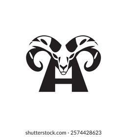 Minimalist Letter H Goat Head Logo Design Silhouette Vector Illustration