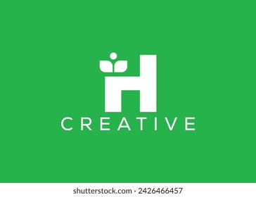 Minimalist letter H leaf vector logo design template