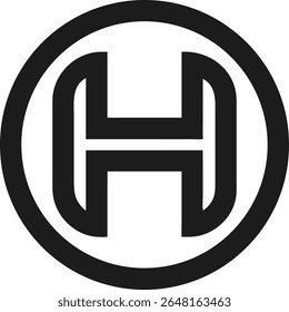 Design minimalista do logotipo da letra h dentro de um quadro circular em um estilo moderno