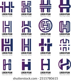 Letra minimalista H Logo Pack para identidade corporativa e marca comercial moderna - desenhos planos e geométricos